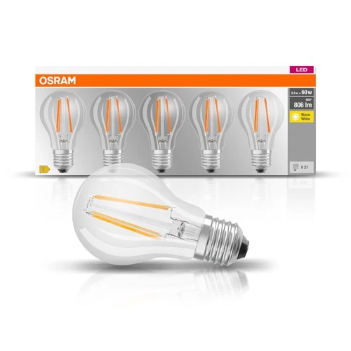 OSRAM LED Base Lampe Classic (ex 60W) 7W / 2700K 5er Pack E27 , Warmweiß