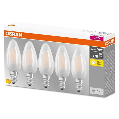 OSRAM LED Base LED Lampe Kerzenform matt (ex 40W) 4W / 2700K Warmweiß E14 5er Pack