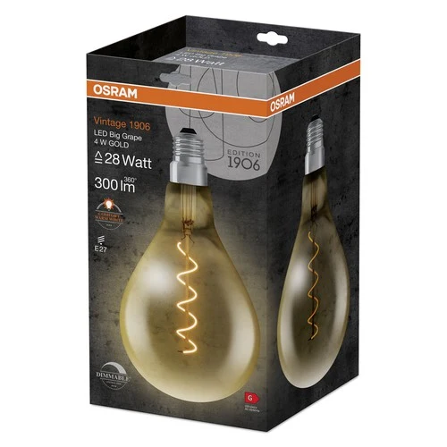 OSRAM Vintage 1906® LED Lampe dimmbar (ex 28W) 5W / 2000K Warmweiß E27 Gold Optik