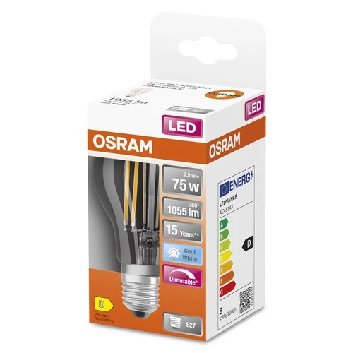 OSRAM Retrofit Classic A LED Lampe dimmbar (ex 75W) 9W / 4000K Kaltweiß E27