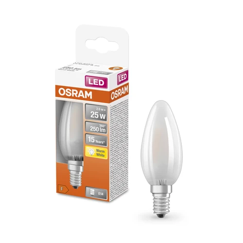 OSRAM Retrofit Classic B LED Lampe Kerzenform matt (ex 25W) 2,5W / 2700K Warmweiß E14