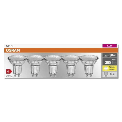 OSRAM LED BASE PAR16 Spot (ex 50W) 4,3W / 2700K Warmweiß GU10 5er