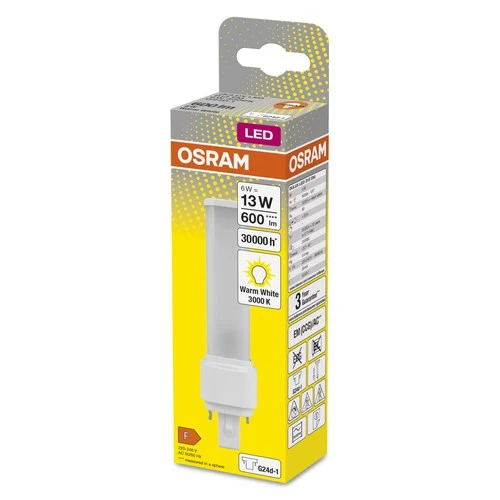 OSRAM DULUX D LED EM & AC MAINS LED-Röhre 14,8cm (ex 13W) 6W / 3000K Warmweiß G24d-1