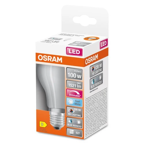 OSRAM Dimmbare LED-Lampe LED SUPERSTAR+ CL A GL FR 100 dim 11W/940 E27 CRI90 BOX, E27 , Kaltweiß