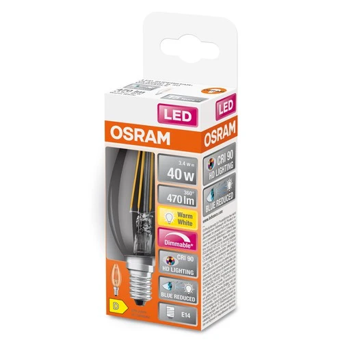 OSRAM Dimmbare LED-Lampe LED SUPERSTAR+ CL B FIL 40 dim 3,4W/927 E14 CRI90 BOX , Warmweiß