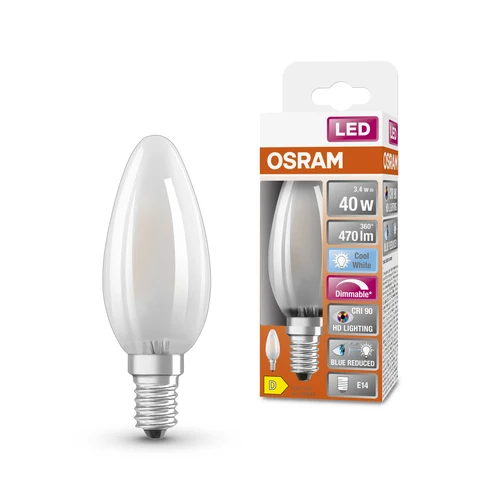 OSRAM Dimmbare LED-Lampe LED SUPERSTAR+ CL B GL FR 40 dim 3,4W/940 E14 CRI90 BOX , Kaltweiß