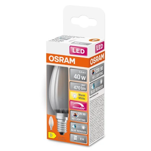 OSRAM Dimmbare LED-Lampe LED SUPERSTAR+ CL B GL FR 40 dim 3,4W/927 E14 CRI90 BOX , Warmweiß