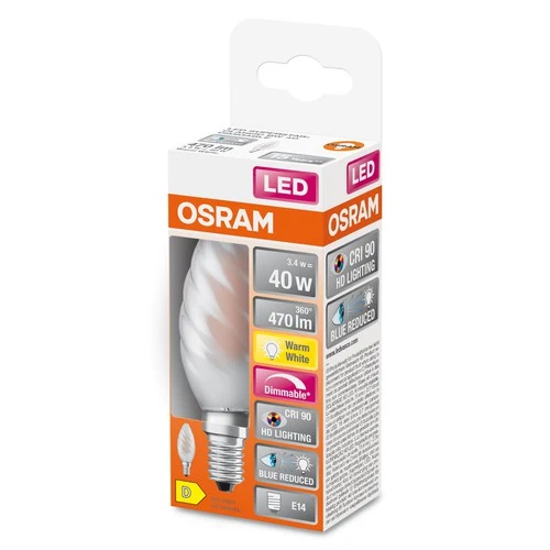 OSRAM Dimmbare LED-Lampe LED SUPERSTAR+ CL BW GL FR 40 dim 3,4W/927 E14 CRI90 BOX , Warmweiß
