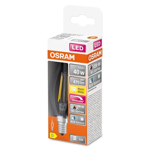OSRAM Dimmbare LED-Lampe LED SUPERSTAR+ CL BA FIL 40 dim 3,4W/927 E14 CRI90 BOX , Warmweiß