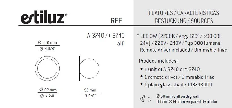 Estiluz Wandleuchte -Alfi A-3740A / t-3740A