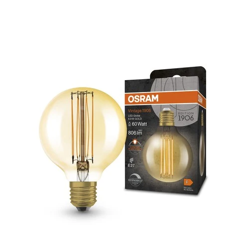 OSRAM Dimmbare LED-Lampen, Vintage-Edition, 60 Watts Ersatz, E27, G80, 2200 Kelvin, Warm Comfort Light, Klares Glas, single Pack