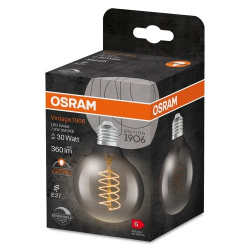 OSRAM Dimmbare LED-Lampen, Vintage-Edition, 30 Watts Ersatz, E27, G80, 1800 Kelvin, Warm Comfort Light, Klares Glas, single Pack