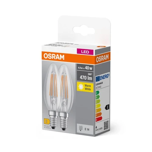 OSRAM BASE CL B FIL 40 LED-Lampe, 4W, 470lm, Warmweiß, E14