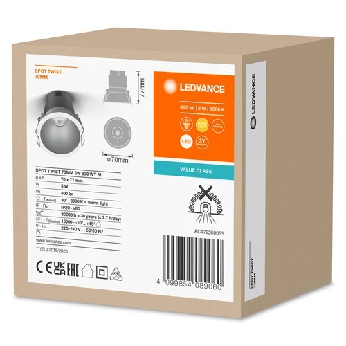 LEDVANCE SPOT TWIST Ø 70mm Downlight, silber, 5W, 400lm, 830 WT
