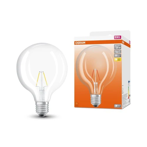 OSRAM LED-Lampen, klassische Ballform, 25 Watts Ersatz, E27, G125, 2700 Kelvin, Warm weiß, Klares Glas, single Pack