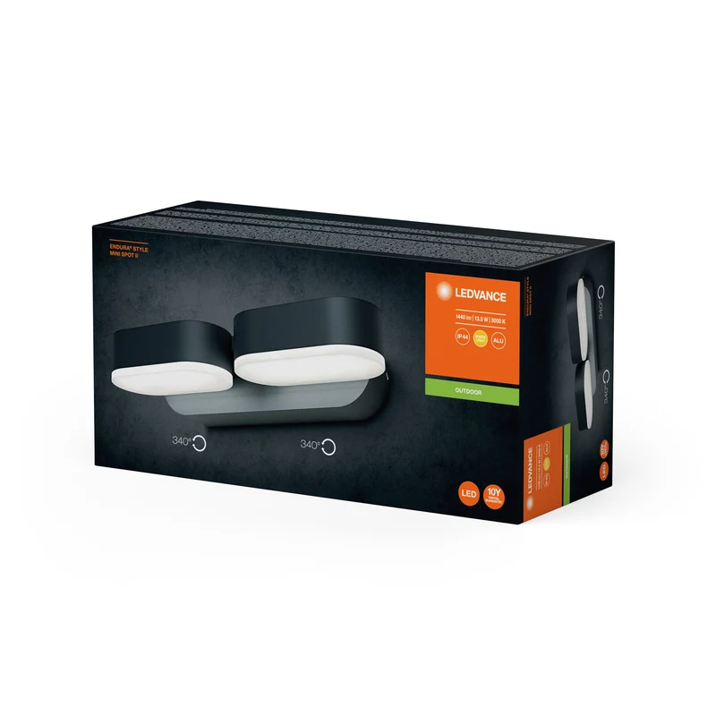 LEDVANCE ENDURA Style 2er-Set Mini-Spots in Dunkelgrau, LED-Outdoor-Wandleuchte mit 340° drehbarem Kopf, IP44-Schutz, ideal für Eingangsbeleuchtung