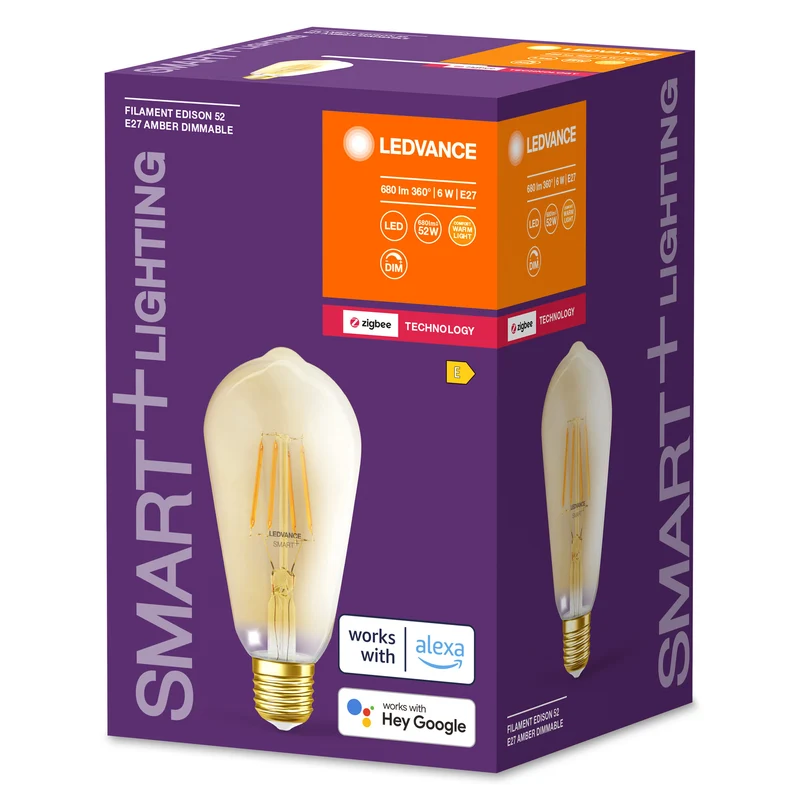 LEDVANCE SMART+ Filament Edison Dimmable in Edison-Form-Form, LED-Lampe, Bleifreies Glas, Gold, 6 W, (ex 52 W), 680 lm, Warmweiß, ZigBee, Smartspeaker-Kompatibel, Dimmbar