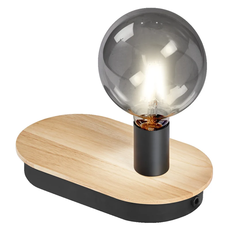 LEDVANCE DECOR Wood Touch Tischleuchte USB, schwarz/holz, E27