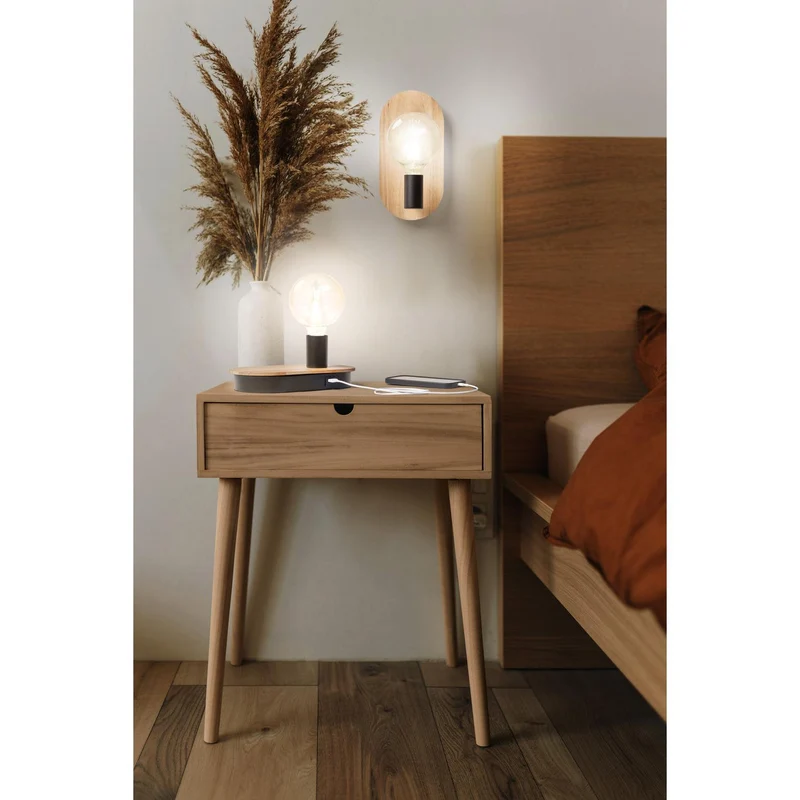 LEDVANCE DECOR Wood Touch Tischleuchte USB, schwarz/holz, E27