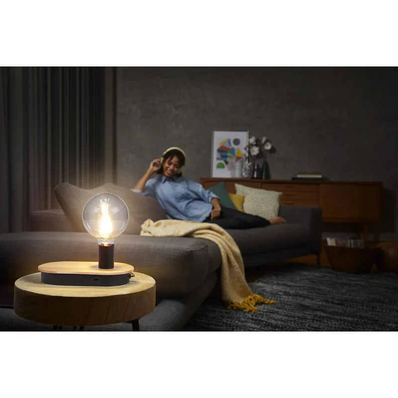 LEDVANCE DECOR Wood Touch Tischleuchte USB, schwarz/holz, E27