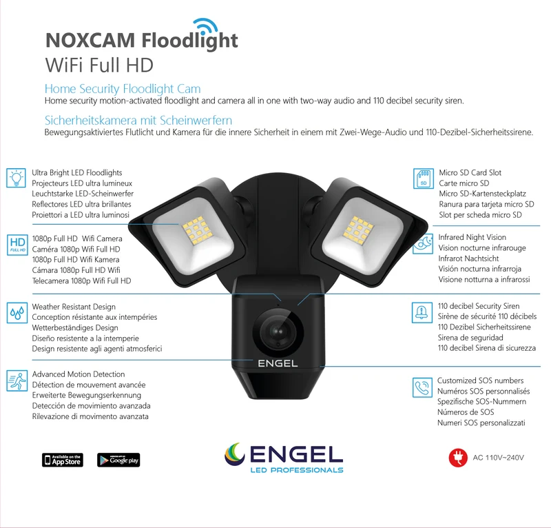 Engel NoxCam Floodlight Cam WiFi Full-HD Black