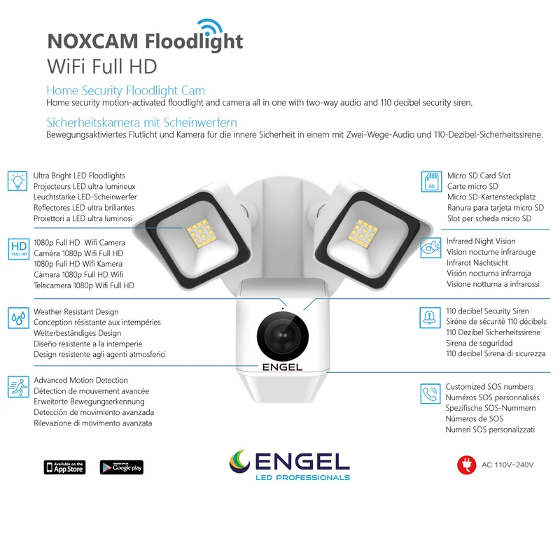 Engel NoxCam Floodlight Cam WiFi Full-HD Black