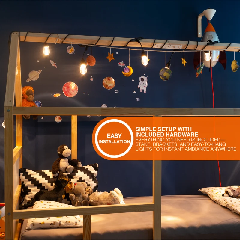 LEDVANCE 24-ft LED String Lights, Edison Shatterproof S14 Bulbs, Linkable, Indoor / Outdoor, IP65 Wet Rated, 2200K, Amber Glow, Extra Bulb Included