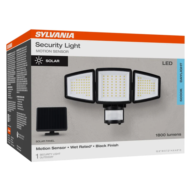 SYLVANIA Motion Sensor Solar Security Light, Solar Panel, 1800 Lms, Wet Rated, Batteries Included, 5000K, Daylight