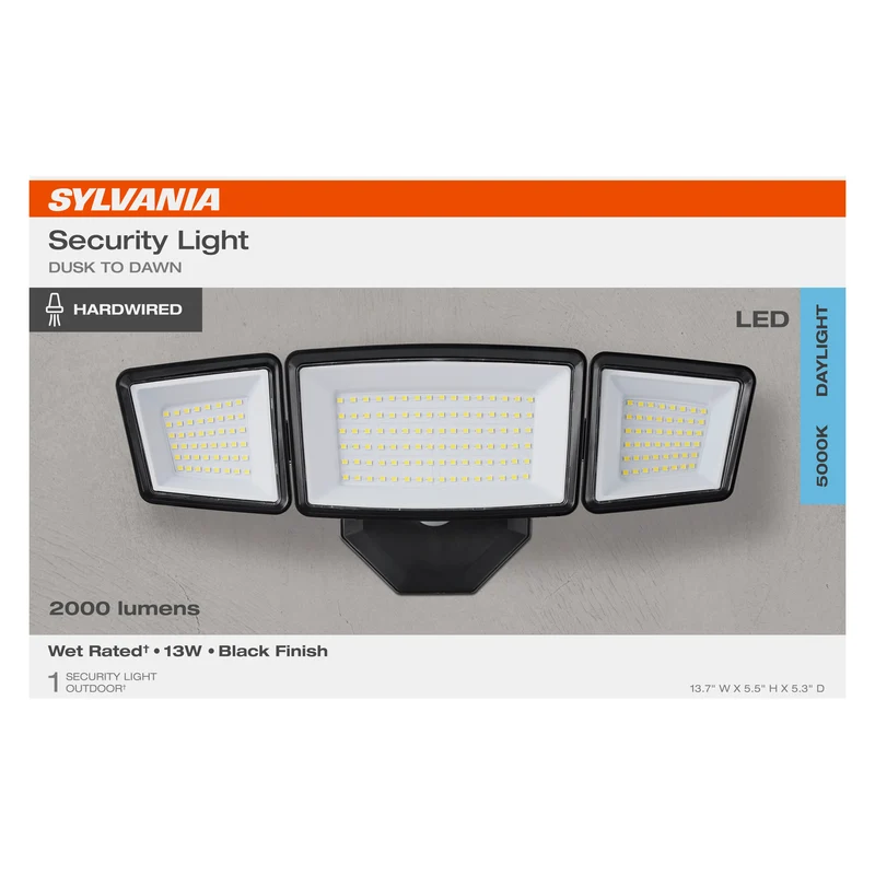 SYLVANIA 13W Dusk to Dawn Security LED Light, Hardwired, 2000 Lms, Wet Rated, 5000K, Daylight