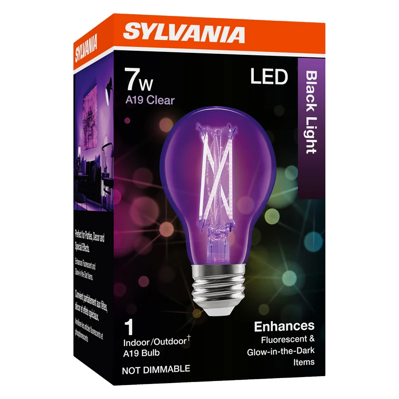 SYLVANIA Black Light LED Light Bulb, 7W, A19, Medium Base, Clear - 1 PK