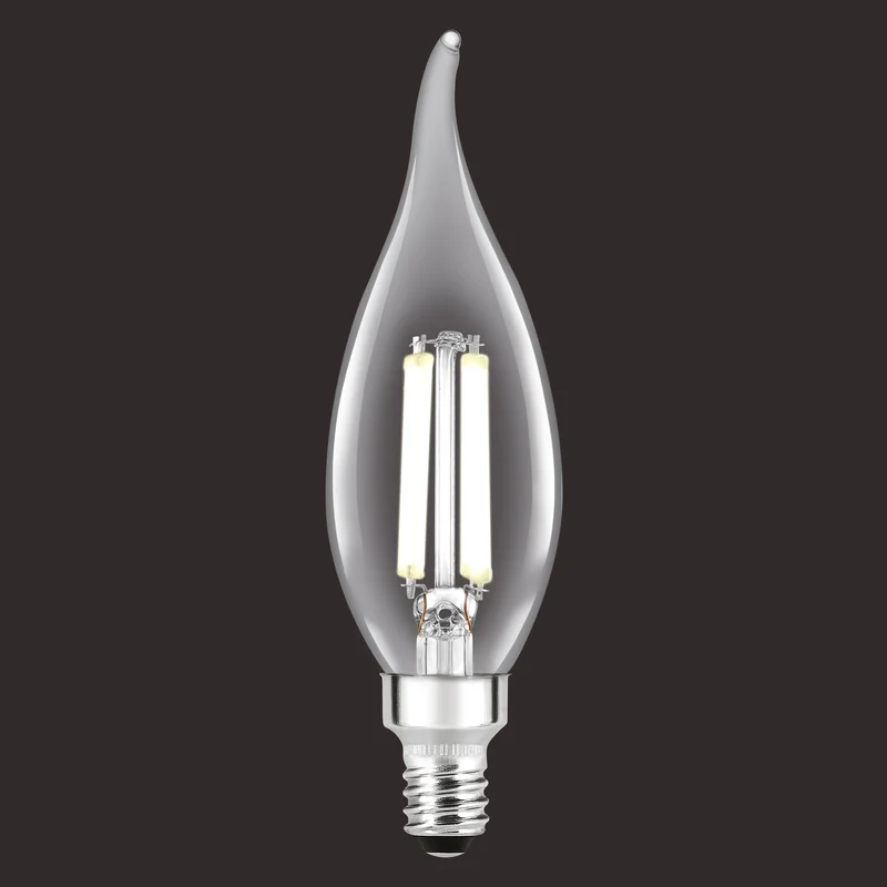 SYLVANIA B10 Clear LED White Filament Bulb, 6W, Dimmable, 650 Lms, Candelabra Base, 5000K, Daylight - 2 PK