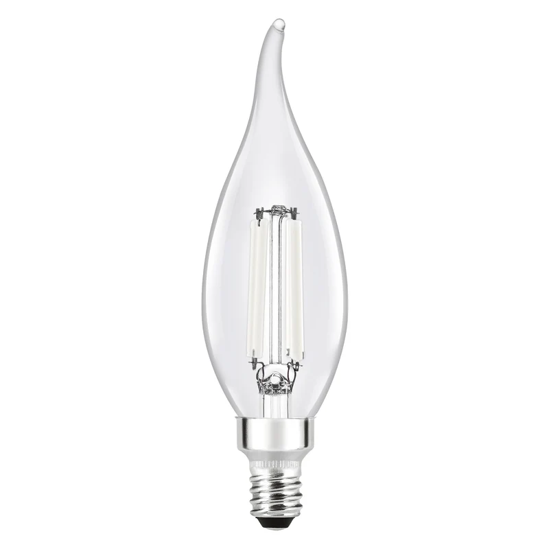 SYLVANIA B10 Clear LED White Filament Bulb, 6W, Dimmable, 650 Lms, Candelabra Base, 2700K, Soft White - 2 PK