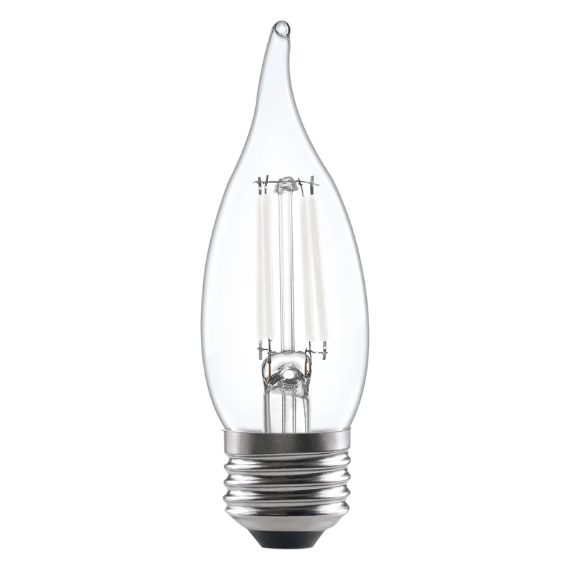 SYLVANIA B10 Clear LED White Filament Bulb, 3.5W, Dimmable, 350 Lms, Medium Base, 5000K, Daylight - 4 PK