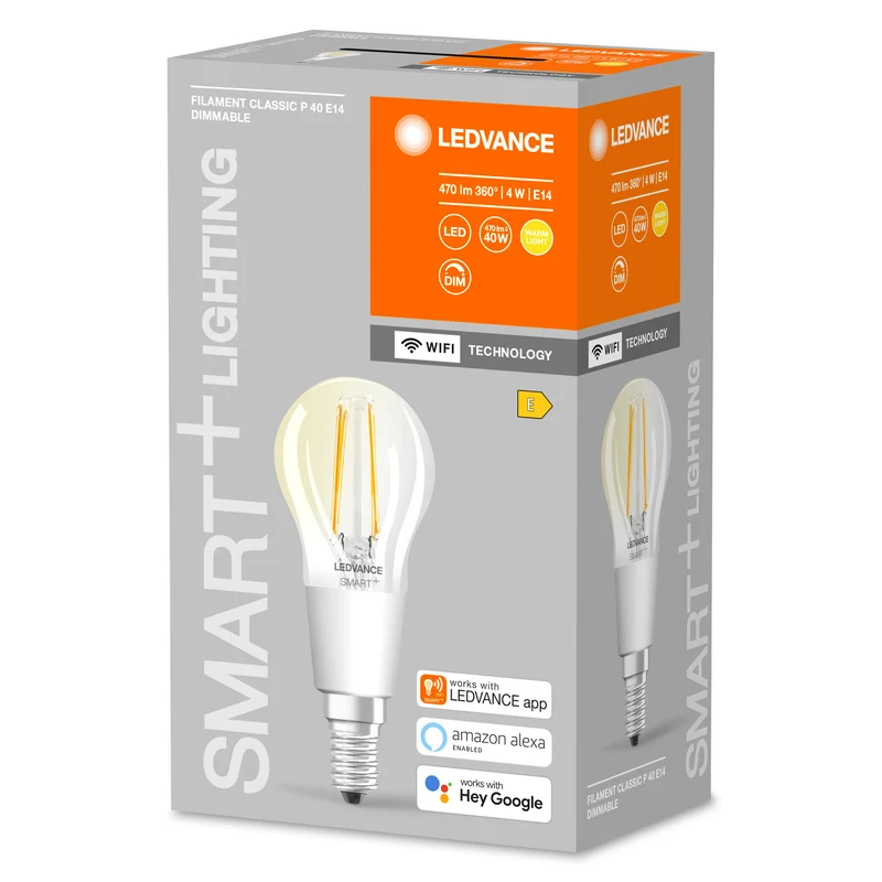 LEDVANCE SMART+ WiFi Filament Mini Bulb Dimmable , LED-Lampe, Bleifreies Glas, Klar, 4 W, (ex 40 W), 470 lm, Warmweiß, 2700 K, Wifi, Smartspeaker-Kompatibel, Dimmbar