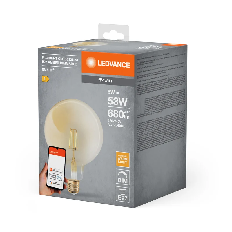 LEDVANCE SMART+ WiFi Filament Globe Dimmable , LED-Lampe, Bleifreies Glas, Gold, 6 W, (ex 53 W), 680 lm, Warmweiß, 2400 K, Wifi, Smartspeaker-Kompatibel, Dimmbar