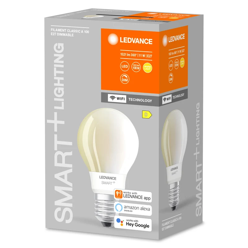 LEDVANCE SMART+ WiFi Filament Classic Dimmable , LED-Lampe, Bleifreies Glas, Matt, 11 W, (ex 100 W), 1521 lm, Warmweiß, 2700 K, Wifi, Smartspeaker-Kompatibel, Dimmbar