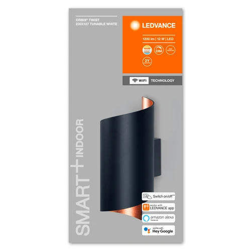 LEDVANCE Wifi SMART+ ORBIS TWIST LED Wandleuchte 23x12,7cm Tunable Weiß 12W / 3000-6500K schwarz