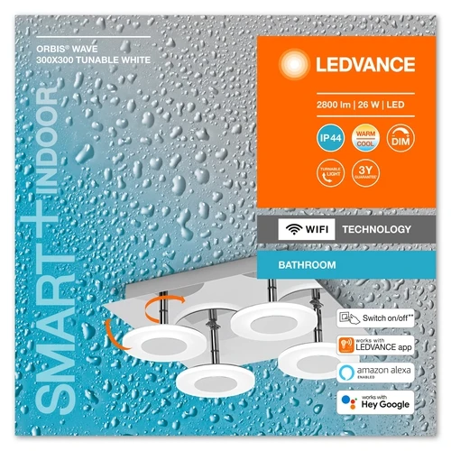LEDVANCE Wifi SMART+ ORBIS WAVE LED Bad Deckenleuchte 30x30cm Tunable Weiß 26W / 3000-6500K