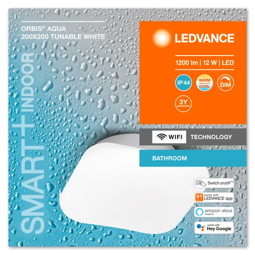 LEDVANCE Wifi SMART+ ORBIS LED AQUA Bad Deckenleuchte 20x20cm Tunable Weiß 12W / 3000-6500K