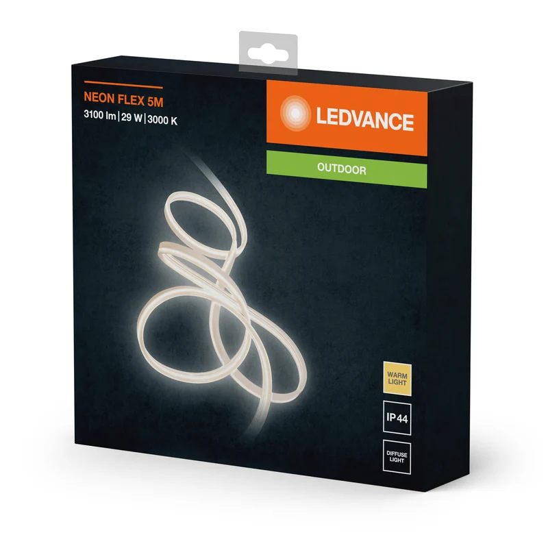LEDVANCE Neon Flex dekorative Outdoor-LED-Strips warmweiß 5m aus Silikon, IP44-Schutz, indirekte und direkte Beleuchtung für Garten und Balkon