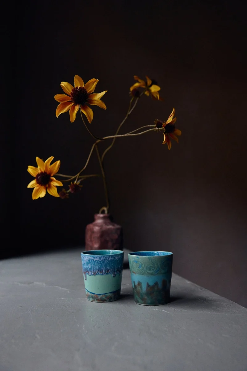 70's ceramics: Van Gogh Kaffeetassen, self portrait (set of 2)
