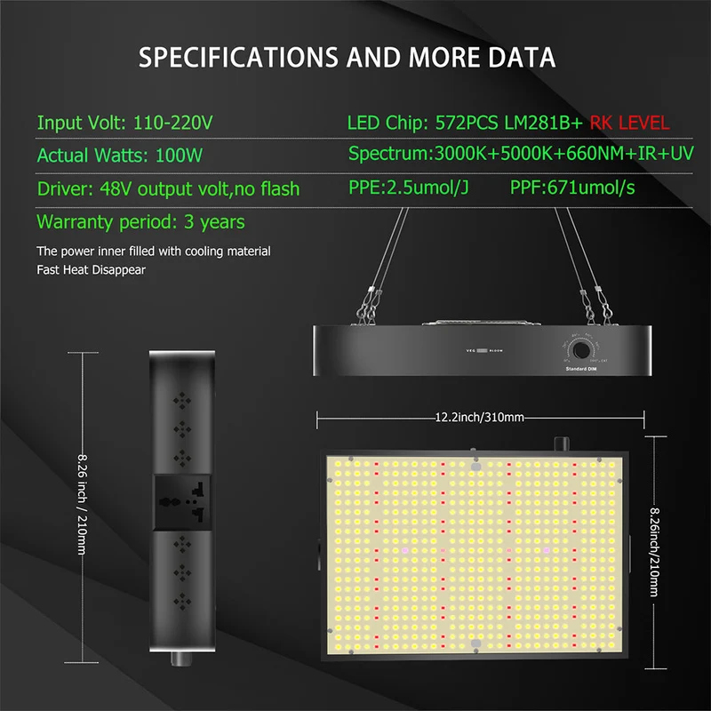 8 stycken (1 kartong) LED Växtbelysning 200W