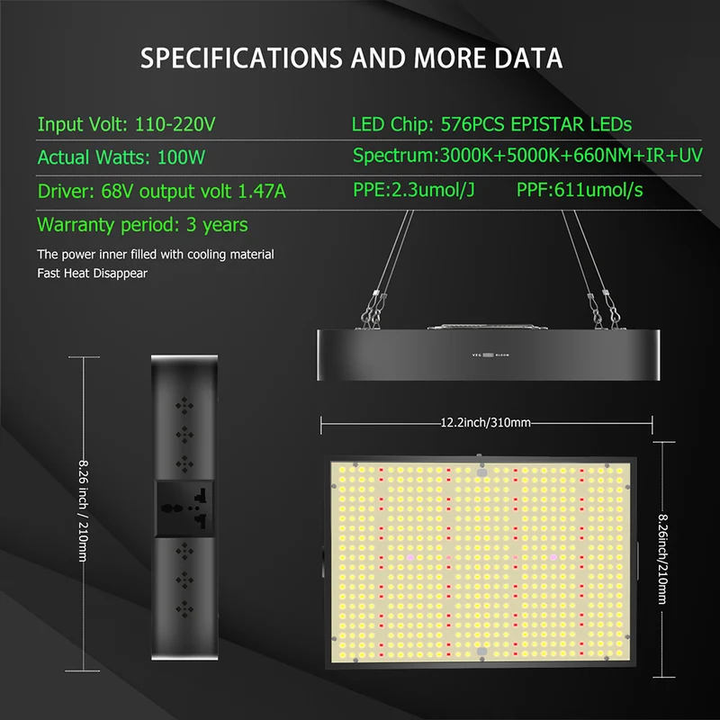 8 stycken (1 kartong) LED Växtbelysning 100W