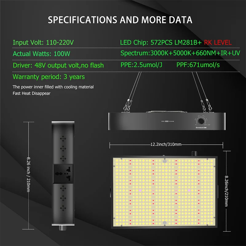 8 stycken (1 kartong) LED Växtbelysning 100W