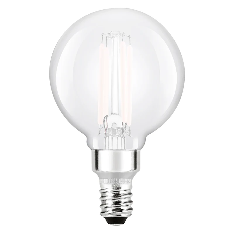 SYLVANIA G16.5 Clear Globe LED White Filament Bulb, 3.5W, Dimmable, 350 Lms, Candelabra Base, 2700K, Soft White - 2 PK