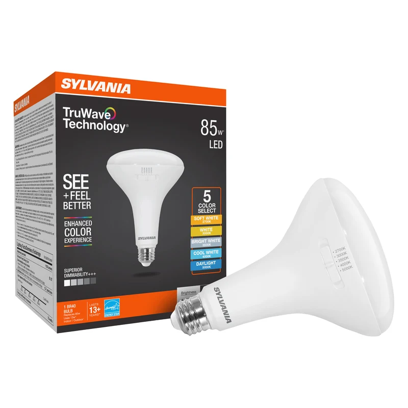 SYLVANIA TruWave BR40 LED Light Bulb, 13W = 85W, 5 CCT Select 2700 / 3000 / 3500 / 4000 / 5000K, Dimmable, 1100 lms, Frosted Finish