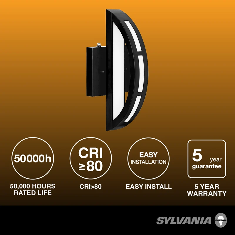 SYLVANIA Wall Mount Round LED Light Sconce 12.5W, 5 CCT (2700/3000/3500/4000/5000K), 80 CRI, 450 Lms, Black with Sensor - 2 Pack (63472)