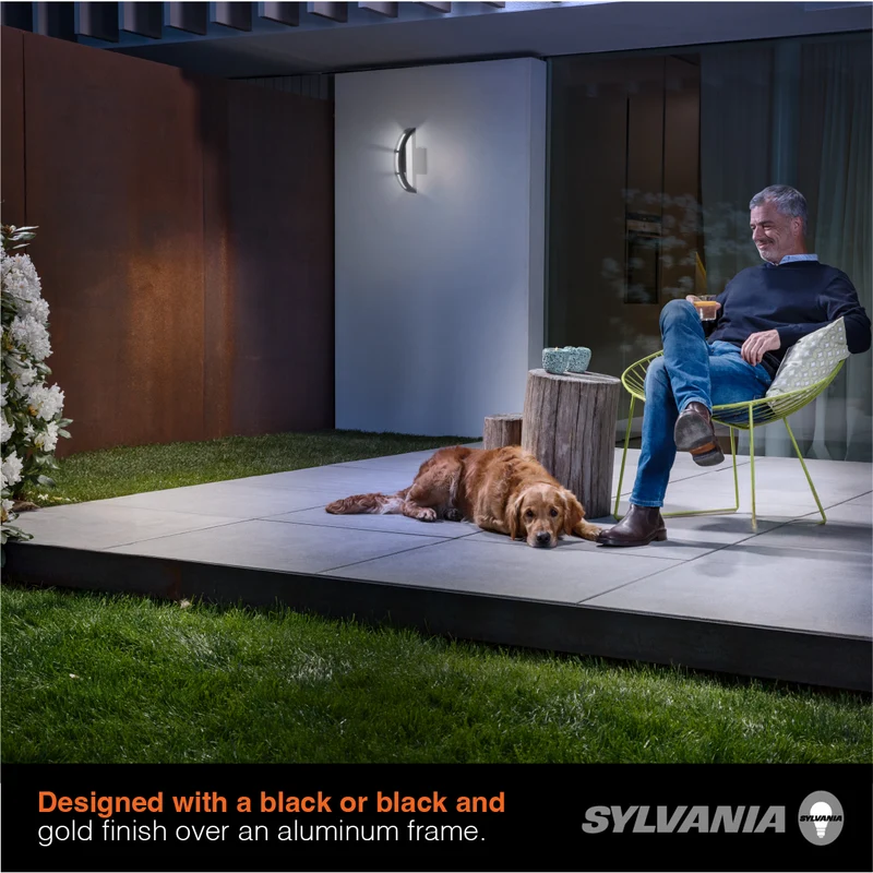 SYLVANIA Wall Mount Round LED Light Sconce 12.5W, 5 CCT (2700/3000/3500/4000/5000K), 80 CRI, 450 Lms, Black with Sensor - 2 Pack (63472)