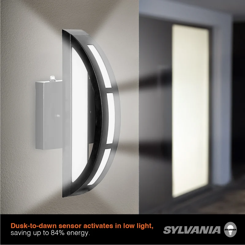 SYLVANIA Wall Mount Round LED Light Sconce 12.5W, 5 CCT (2700/3000/3500/4000/5000K), 80 CRI, 450 Lms, Black with Sensor - 2 Pack (63472)