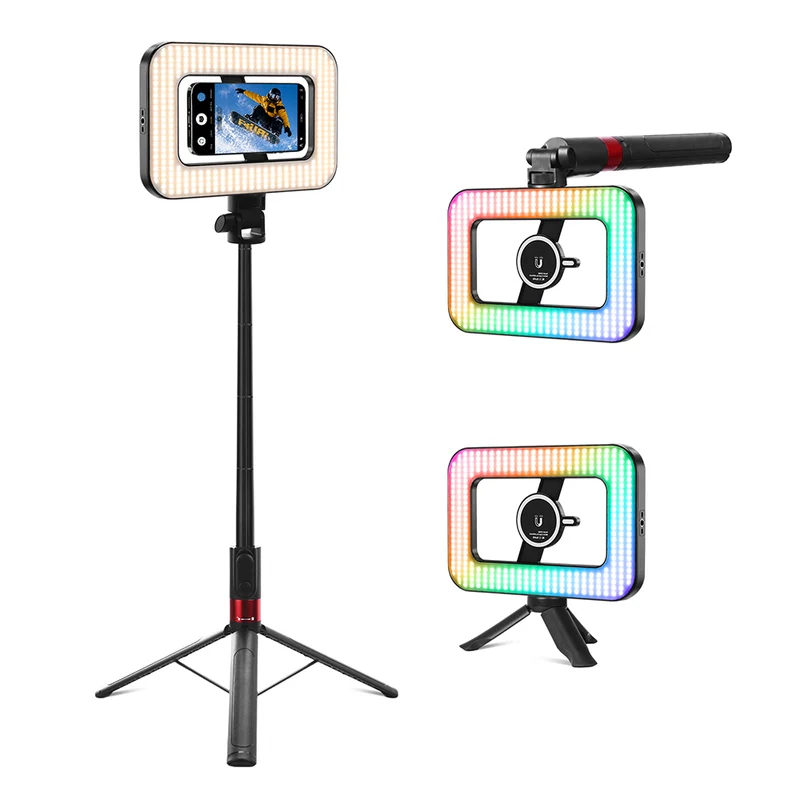 GVM TL-S4RGB-SET1 Portable Full-Color Magnetic LED Ring Light Selfie Stick Tripod